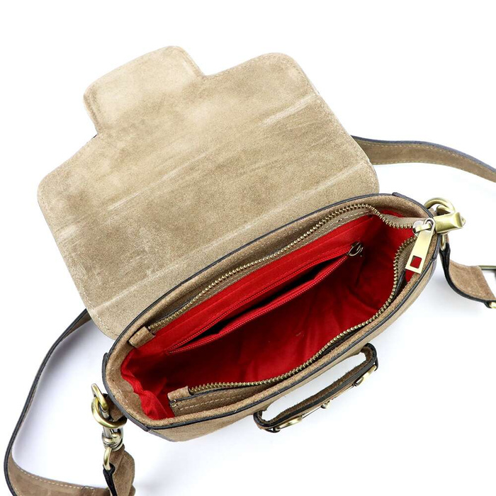 Luka Dámska kožená kabelka 20-095-02 Taupe Suede Handbag Small