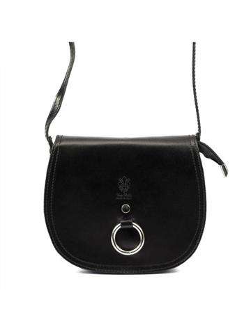 Čierna kožená kabelka Florence 38 Crossbody so striebornými detailmi